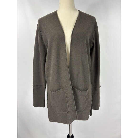 Worth Open Front Cardigan Brown Small Cashmere Wool Long Sleeve Soft - Picture 1 of 8